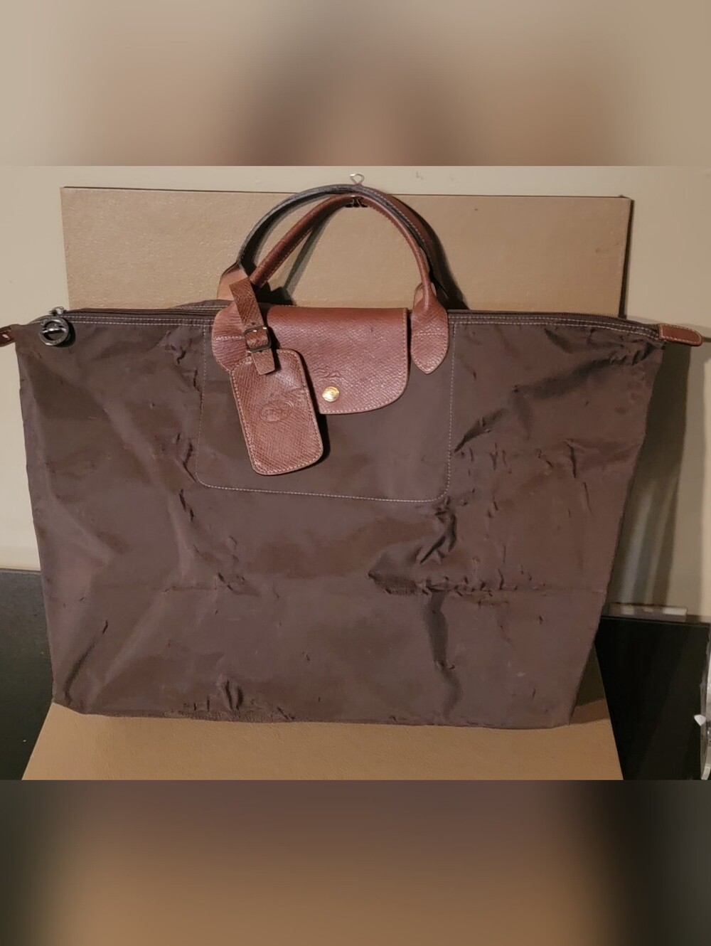 LONGCHAMP Brown Leather-Trim  Tote Bag As Is